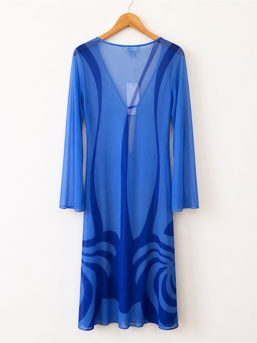 Caroline Constas NWT Blue Sheer Mesh Maxi Cover Up Dress Sz M Beach Resort - Picture 3 of 5